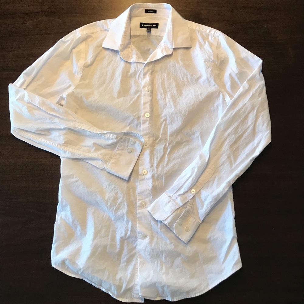 Express 1MX men’s extra slim small white button down shirt